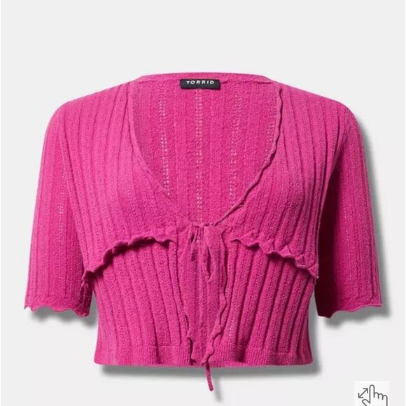 torrid Sweaters - NWT - Torrid Pink Cropped Tie-Front Shrug, Size 0/Large/12 Elbow Sleeve